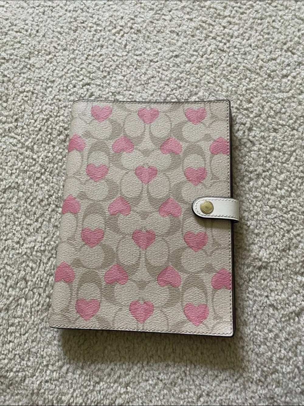 Coach Beige Signature Pink Heart Notebook